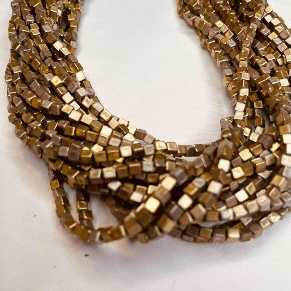 Vintage Multi Strand Metallic Cube Bead Necklace Gold Tone 46–51 cm - Picture 14 of 16